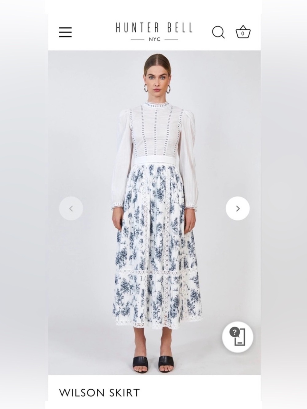 HUNTER BELL White Midi Skirt with Navy Floral Print - Picture 1 of 3